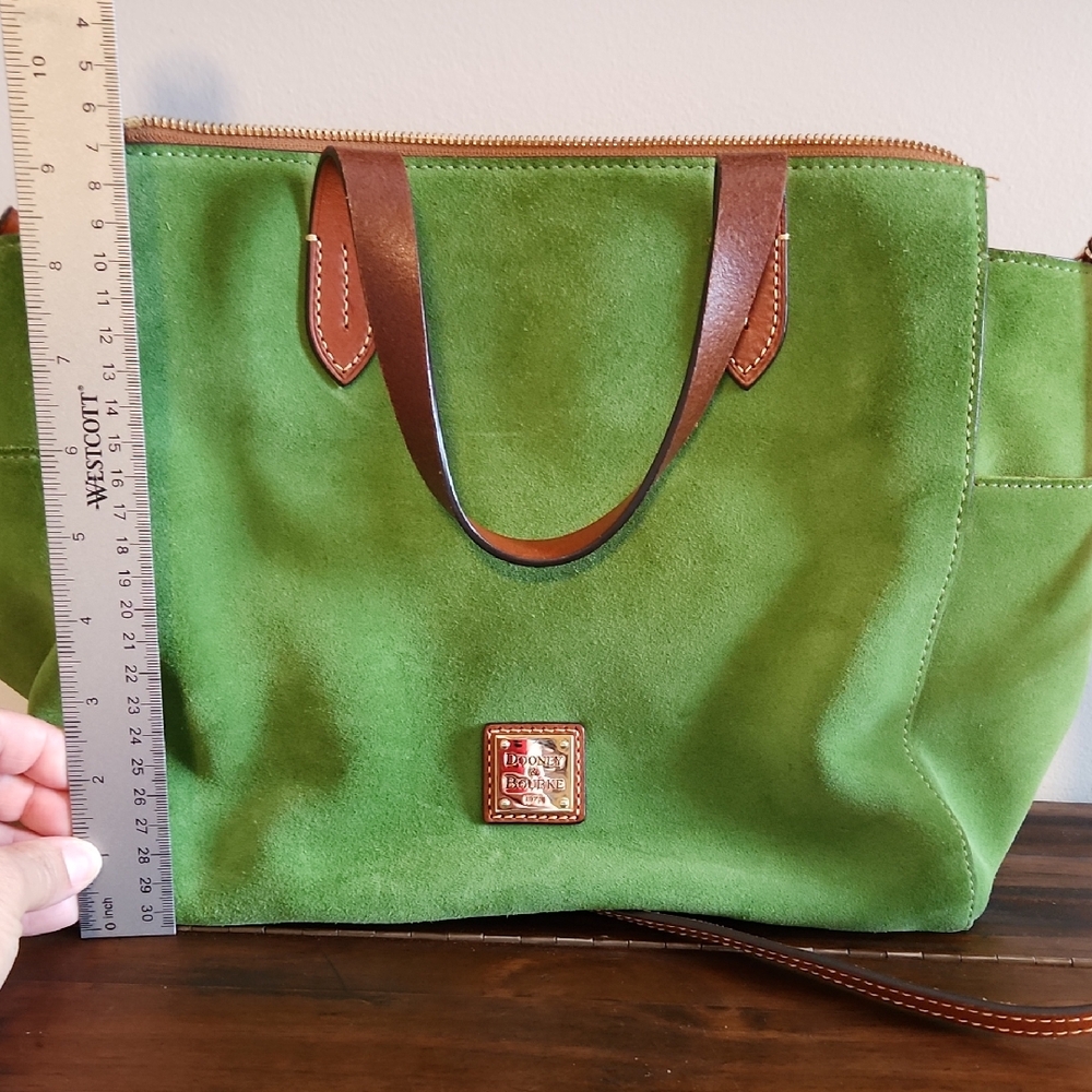 Dooney & Bourke Green Suede Crossbody/satchel Bag with Brown Accents
